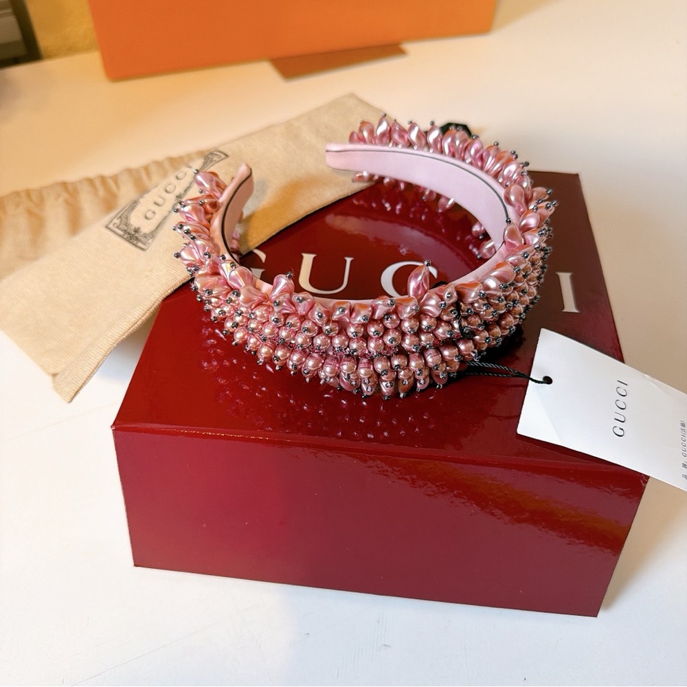Gucci Pink Pearl & Crystal Studded Headband